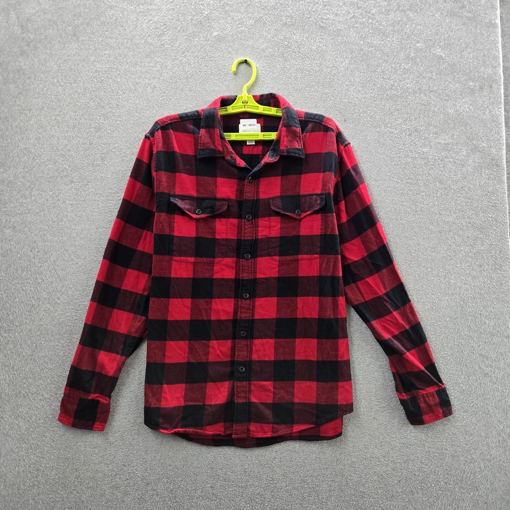 American Eagle Men Button Up Shirt L Red Buffalo Plaid Flannel Super Soft